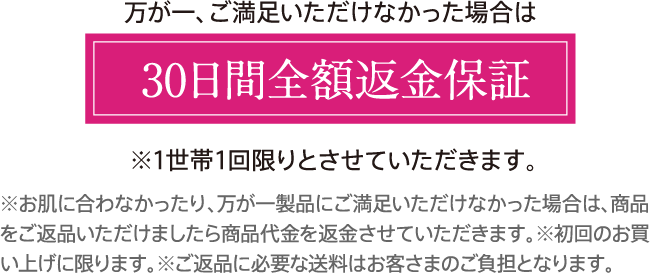 万が一、ご満足いただけなかった場合は30日間全額返金保証